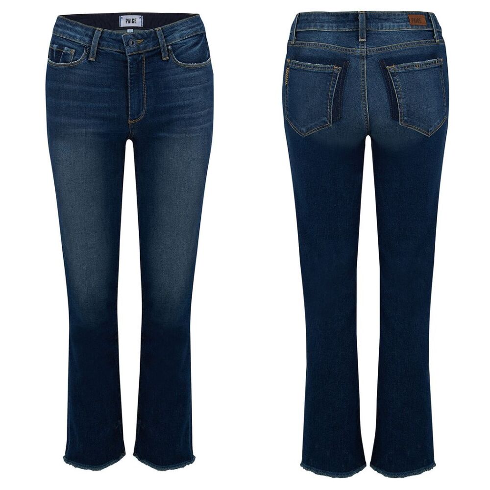 Paige | Jacqueline Straight Domino Wash High Rise Raw Hem Cropped Ankle Jeans